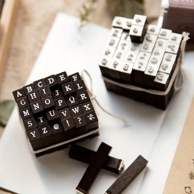 30pcs/box Cute Mini Wooden Rubber Stamp Set Alphbets Daily Life Lovely Stamps for Journaling Scrapbooking Card Making