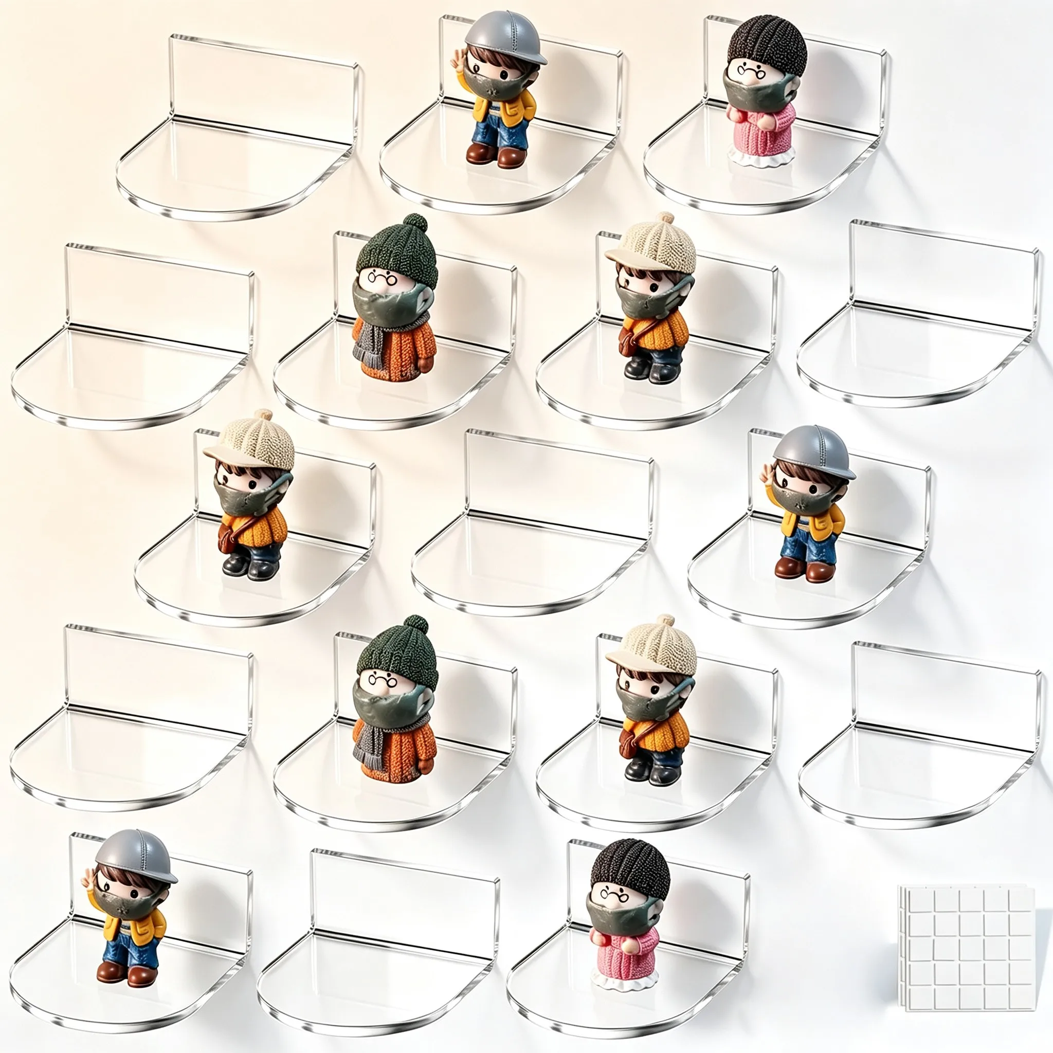 20Pcs Thick Acrylic Mini Floating Wall Shelves, Display Racks