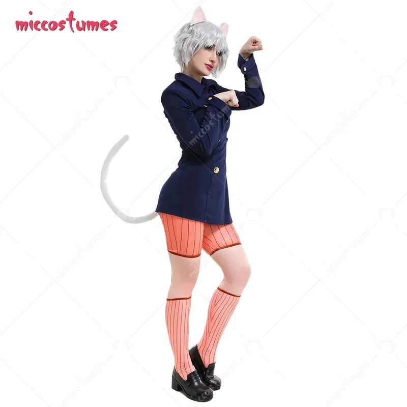 Miccostumes Women's Anime Cat suit Cosplay Costume Dark Blue School College Style Uniform with Cat Ears and Tail