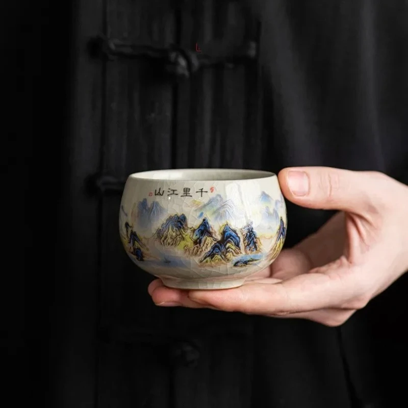 

Ice Crack Tea Cup Exquisite Glaze Ceramic Hand-painted Porcelain Master Cup Exquisite Teacup Accessories 1PC