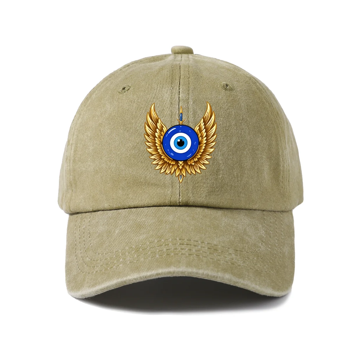 Golden Winged Evil Eye Graphic Baseball Cap, Vintage Washed Adjustable Unisex Dad Hat, Streetwear Gift