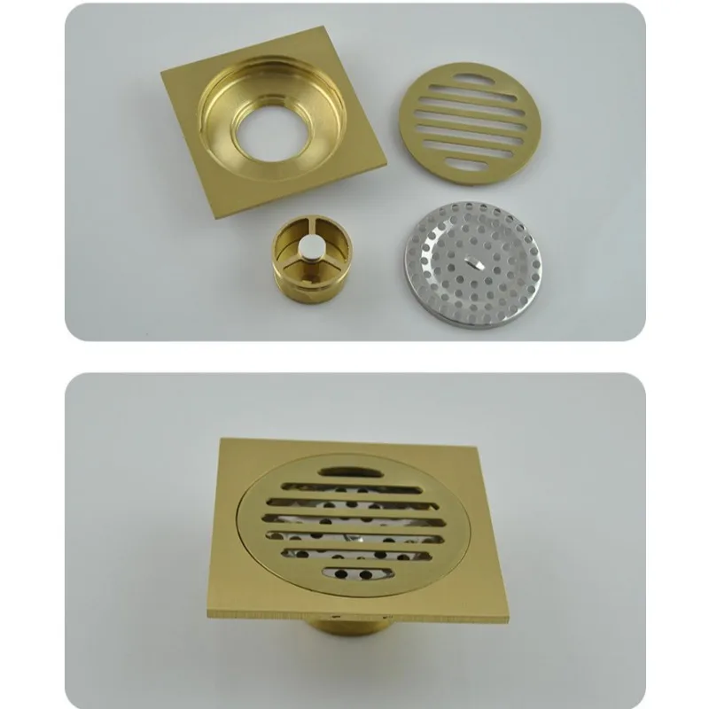Golden All-copper Floor Drain, Vintage Carved Drain for Bathrooms and Washing Machines, Anti-odor and Anti-clogging Floor Drain.