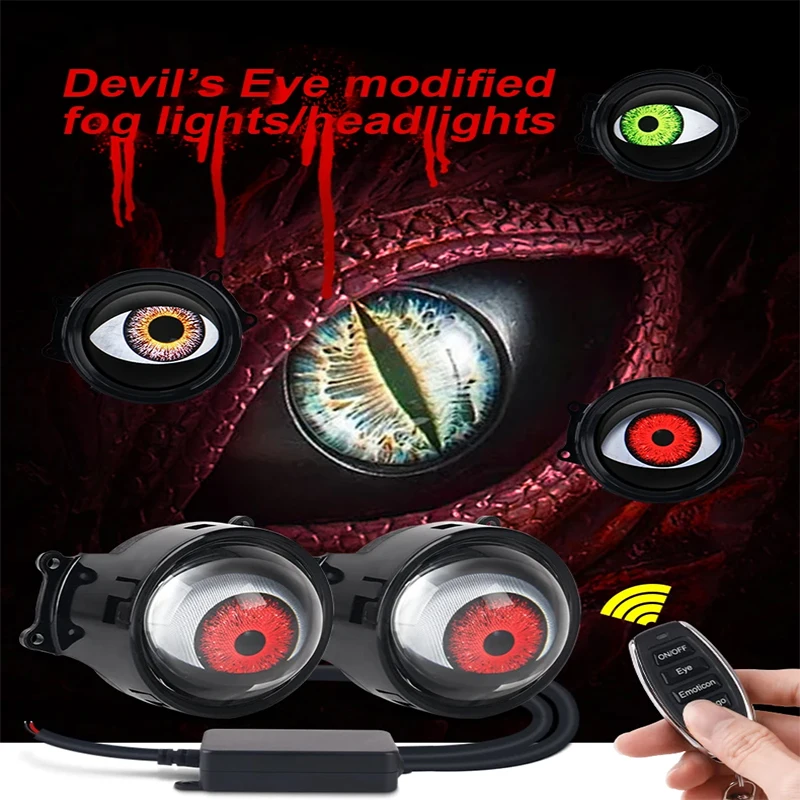 

3 inch Dynamic Devil Eyes LED Car Lights 33 Pattern Devil Eyes Headlight Retrofit with Remote Control Auto Accessories DRL Decor