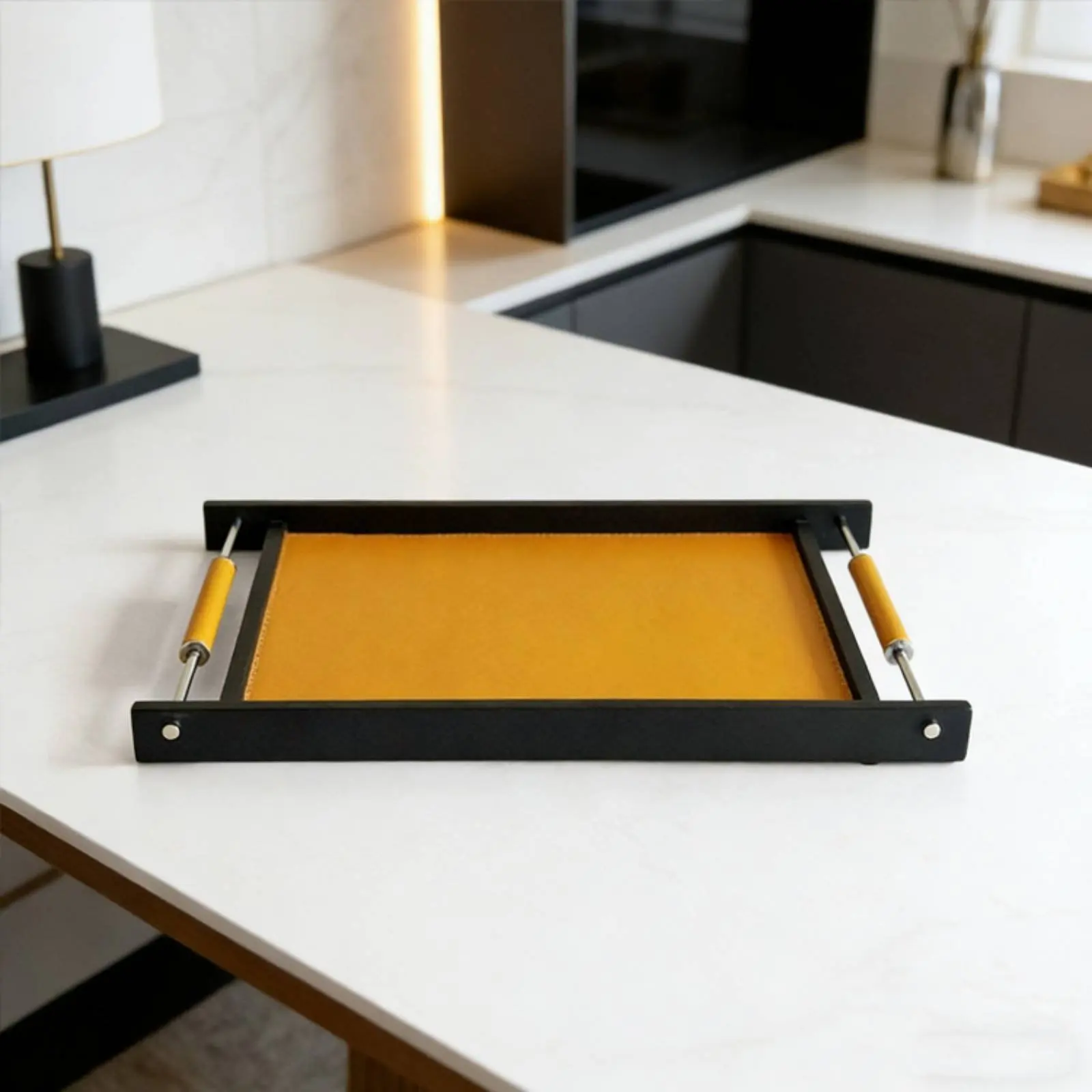 

Leather and Metal Tray Premium Materials Leather Valet Tray Dresser Top Organizer Multi-Functional Nightstand Organizer