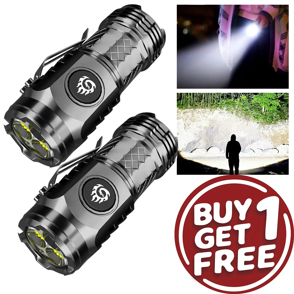 High Strong Power LED Flashlight Built-in Battery Type-C Rechargeable with Pen Clip Torch Outdoor Camping Emergency Lantern