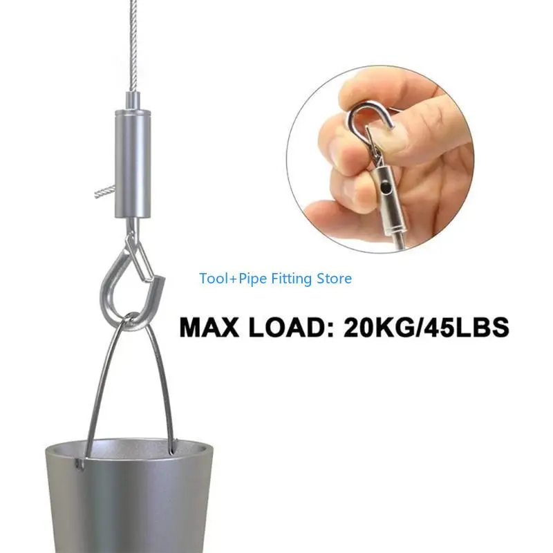 F92B 2 Packs Adjustable Picture Hanging Rope Heavy Duty Stainless Steel Wire with Loop and Hook Hold Up to 20kg / 40lbs
