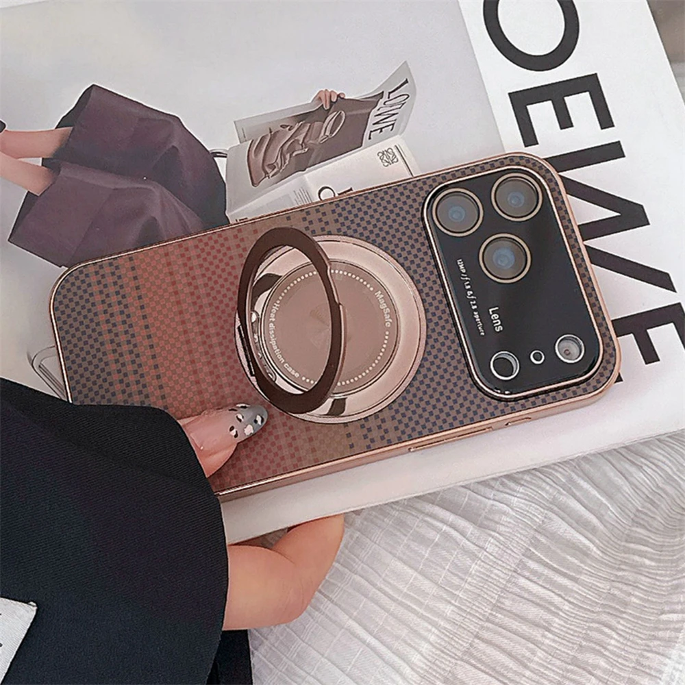 حافظة من ألياف الكربون المغناطيسية قابلة للطي لهاتف آيفون 17 16 15 14 Pro Max لحامل حامل Magsafe غطاء ملون غير لامع من البولي يوريثان الحراري