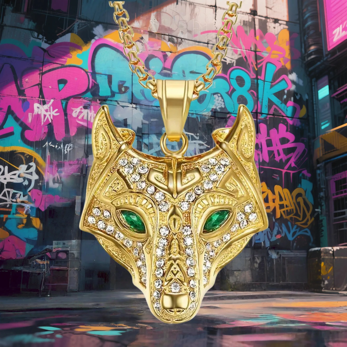 

Punk Iced Out Viking Wolf Head Pendant Gold Color Stainless Steel Animal Norse Talisman Necklace for Me Women Cool Jewelry Gift
