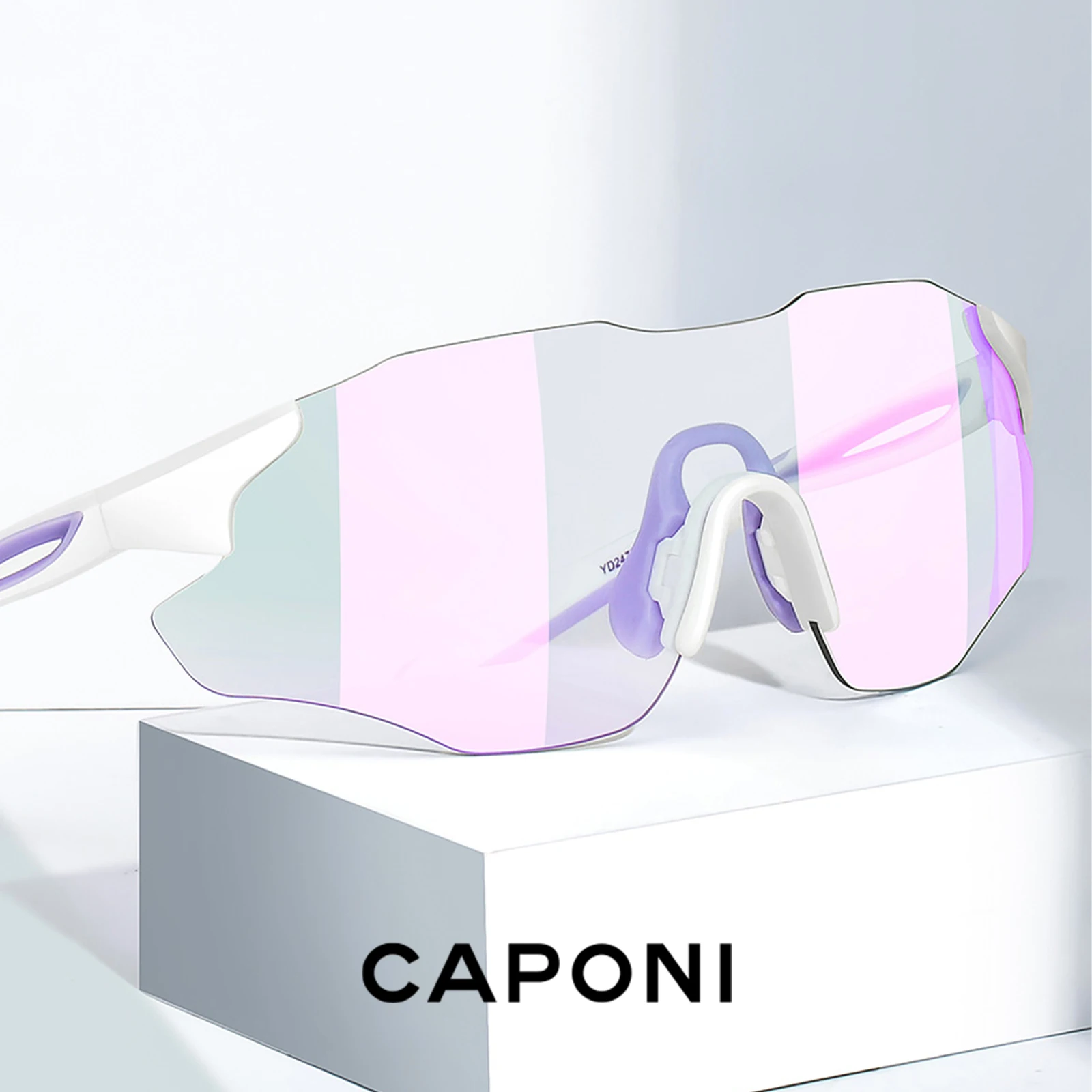 

Caponi Discoloration Sports Sunglasses For Men and women Cycling Driving fishing Glasses 100% UV Protection Band TR90 Frame