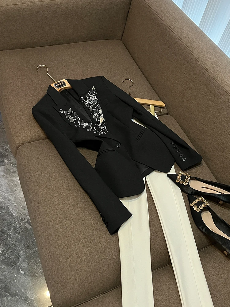 

Bla с воротником из бисера, тяжелый рабочий роскошный костюм, верхняя одежда Jaet для поездок на работу, женская деловая одежда Ele Long Sve Color