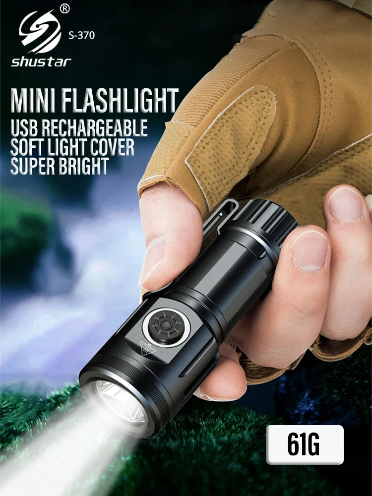 

Portable Mini LED Flashlight Camping Fishing Torch USB Rechargeable Keychain Light 5 Mode Lantern Powerful Waterproof Floodlight