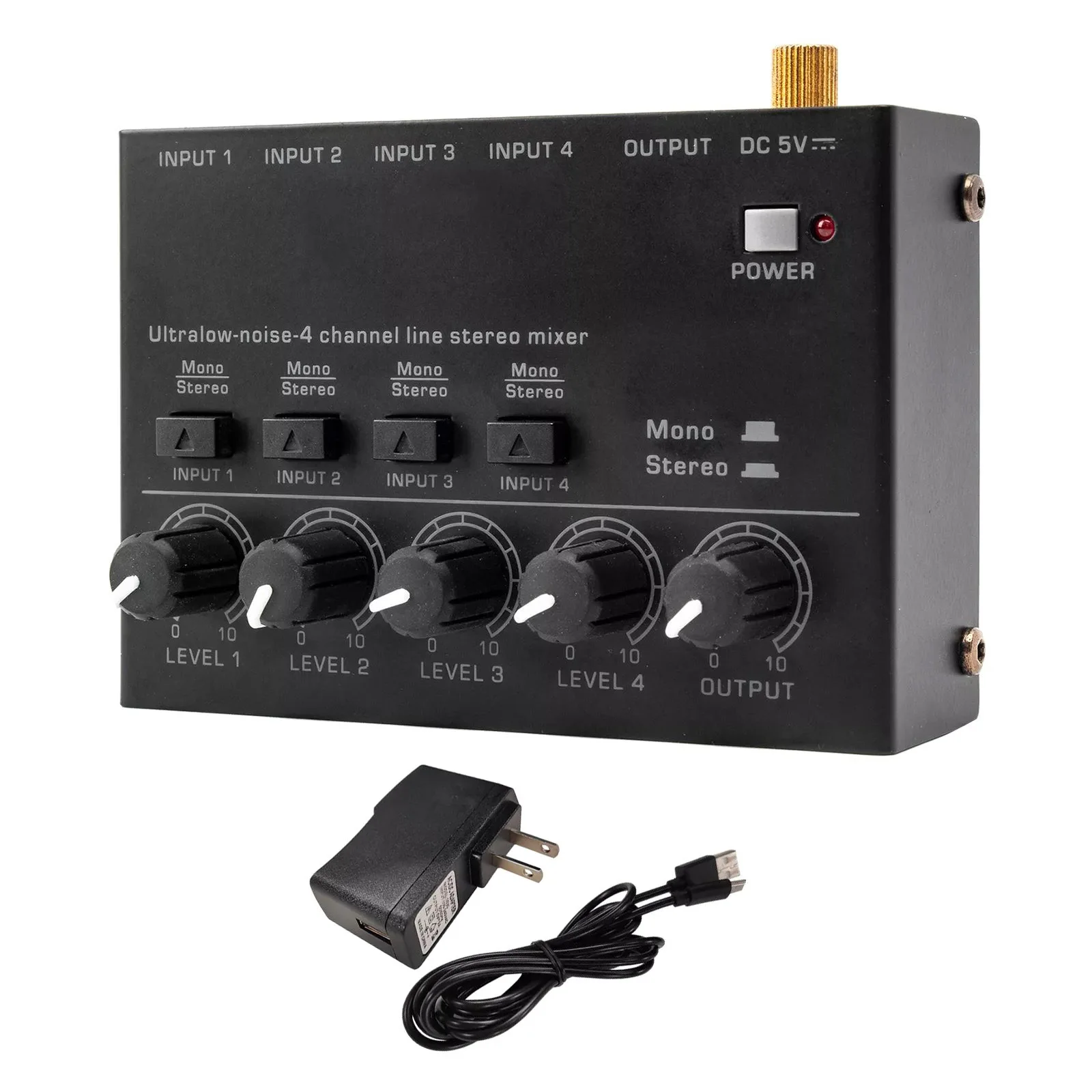 Ultra Low Noise 4 Channel Line Stereo Mixer 4 Input 1 Output DC 5V Mini Audio Mixer For Live Studio Recording