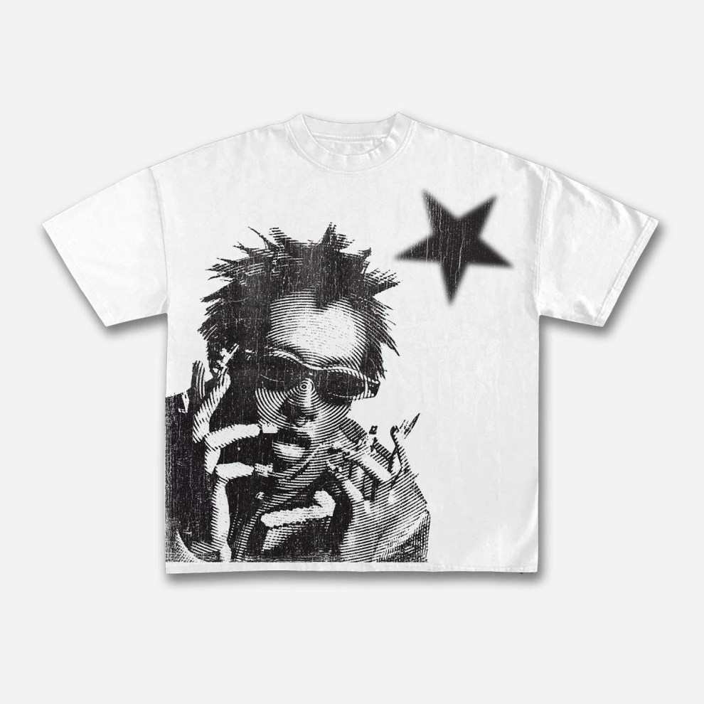 خمر الشارع مجردة صورة طباعة القطن تي شيرت الرجال Y2K الصيف قصيرة الأكمام المعتاد تي شيرت الشارع الشهير المرأة المحملة القمم #6