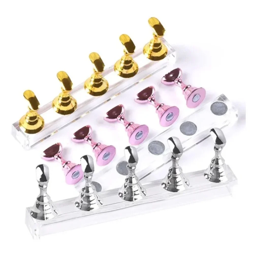 5pcs/Pack Chess Magnetic Nail Holder Practice Display Stand Silver Showing Shelf Gel Polish Display Stand Tools