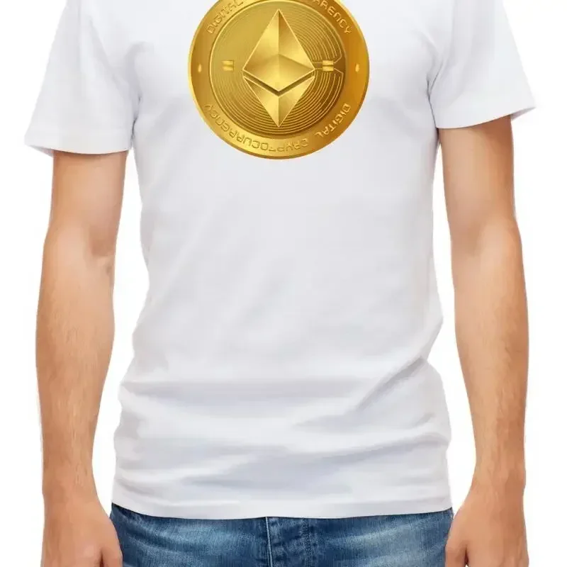 Etherium Gold Coin Digital Crypto  White Men's T Shirt C023
