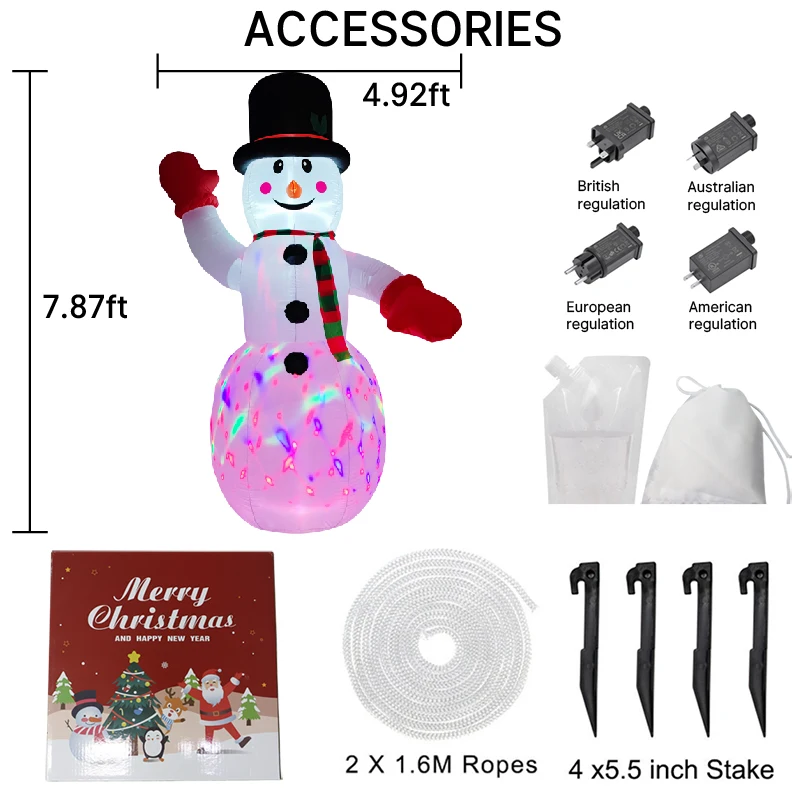 7,8 футов светодиодный надувной рождественский декор для двора, снеговик, Рождество, уличное украшение для дома, рождественские праздничные игрушки, подарочные принадлежности, декор для двора