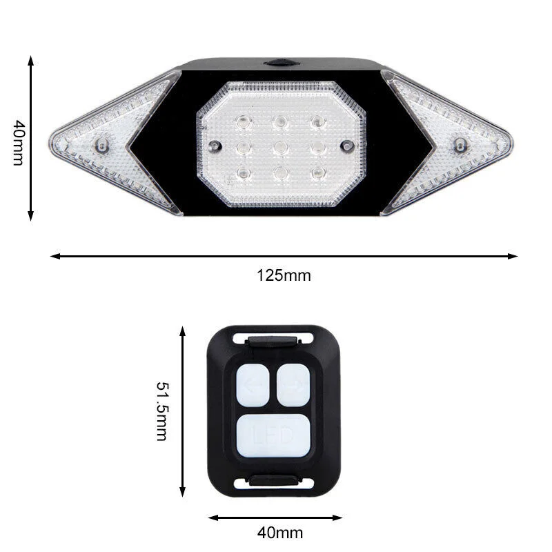 Bicicleta LED Luz Traseira com Sinalizadores, Controle Remoto Sem Fio, USB Recarregável, Luzes de Advertência de Segurança, Ciclismo Luz Traseira