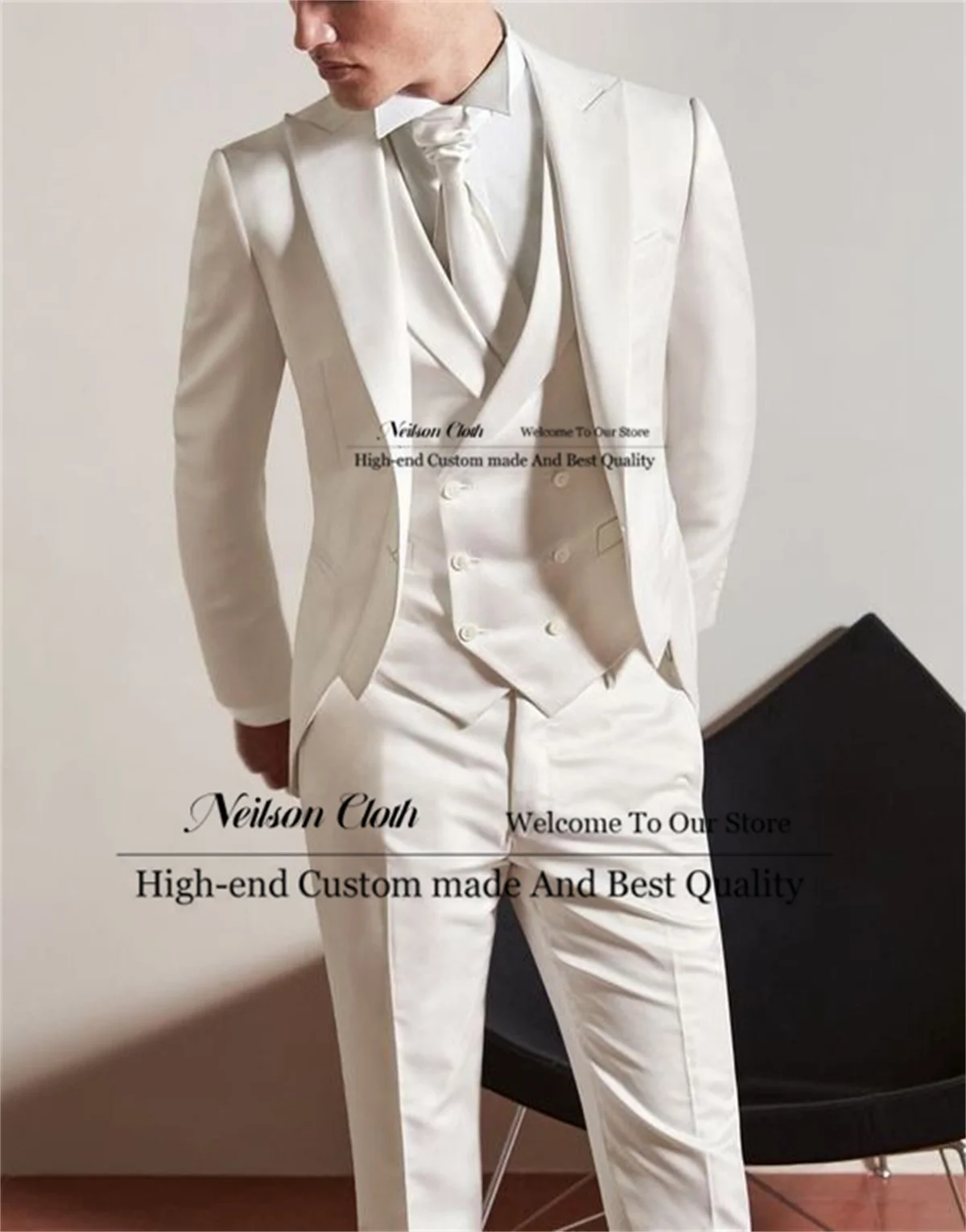 

Business White Tailcoat Male Prom Blazers 3 Pcs Sets Peaked Lapel Groom Wedding Tuxedos For Men Slim Fit Groomsmen Costume Homme