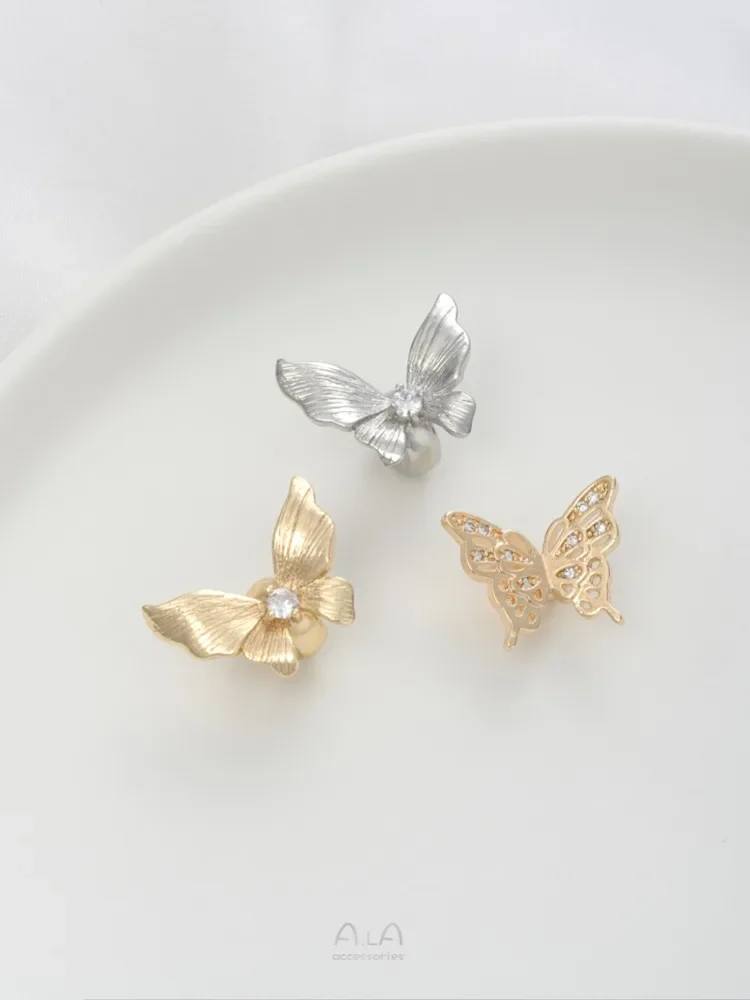 14K Gold Inlaid Zirconium with String Holes Butterfly Separated Beads Handmade DIY Bracelet Necklace Pearl Jewelry Accessories