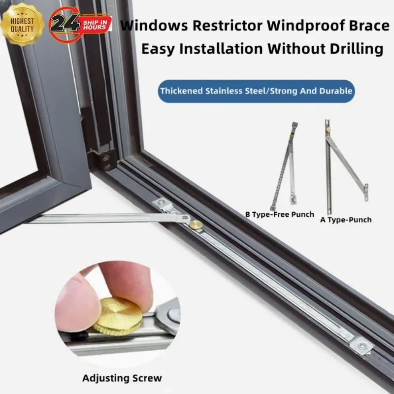 12 Inch Durable Windows Restrictor Windproof Brace Stopper Children Safety Locks Window Support Opener Fixed Angle Controller