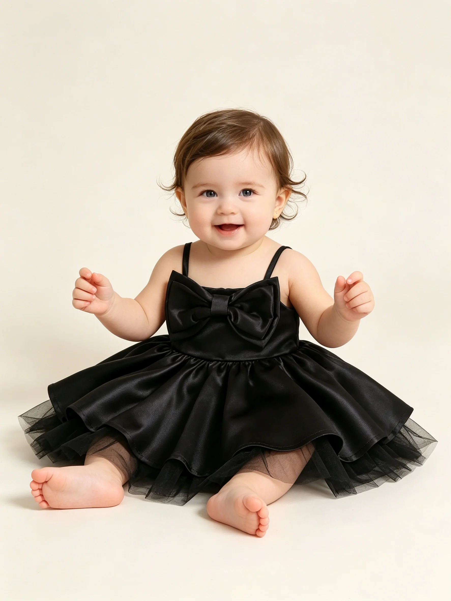 Baby Mädchen Einfarbiges Trägerkleid mit Puffärmeln Kinder Tüll Prinzessinnenkleid Einjähriges Baby Erstes Geburtstagsparty-Kleid – Detail 5