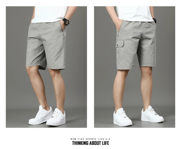Summer new men's work shorts pocket zip trend versatile casual trousers five work trousers