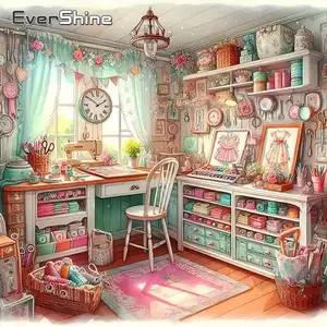 Evershine Lukisan Berlian Kamar Berlian Imitasi Persegi Penuh Mosaik Berlian Gambar Penjahit Jam Bordir Baru Hadiah Buatan Tangan 10 jam lukisan berlian penjualan terbaik - №