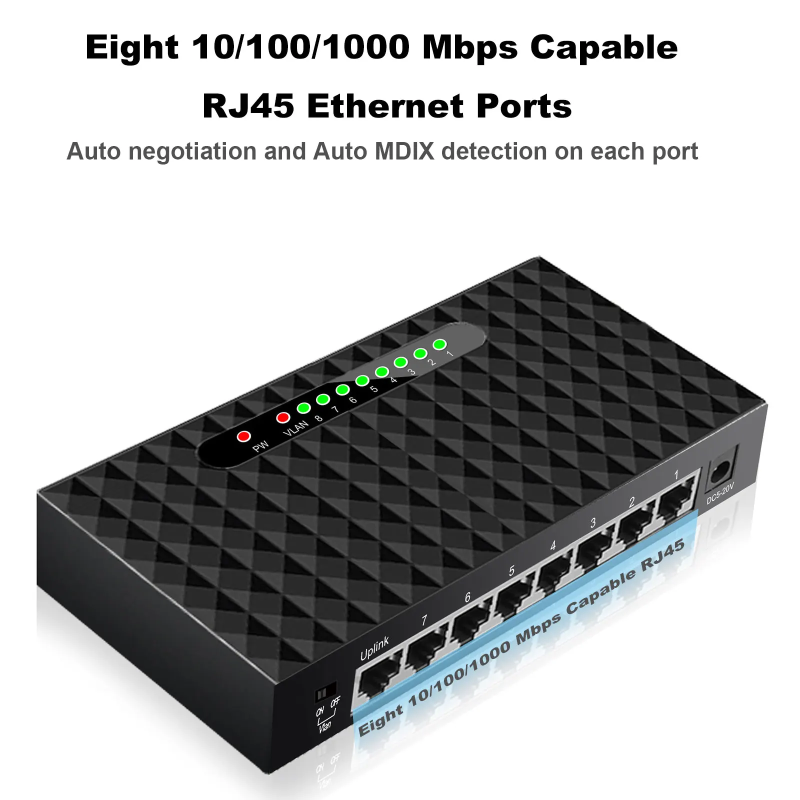 Imagem -02 - Gigabit Ethernet Switch com Portas 1000 Mbps Switch de Rede Lan Hub Alto Desempenho Interruptor Inteligente para ip Câmera Wifi Router