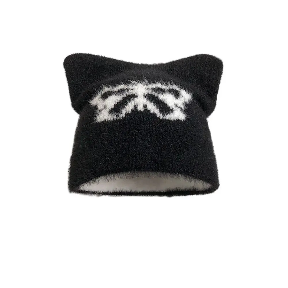 

Versatile Star Cat Ear Woolen Hat Butterfly Y2K Knitted Pullover Hat Jacquard Elastic Brimless Beanie Cap Outdoor