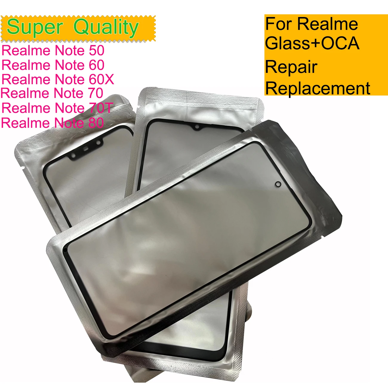 10Pcs/Lot For Realme Note 80 70 70T 60 50 Touch Screen Panel Front Outer Glass With OCA Replacement