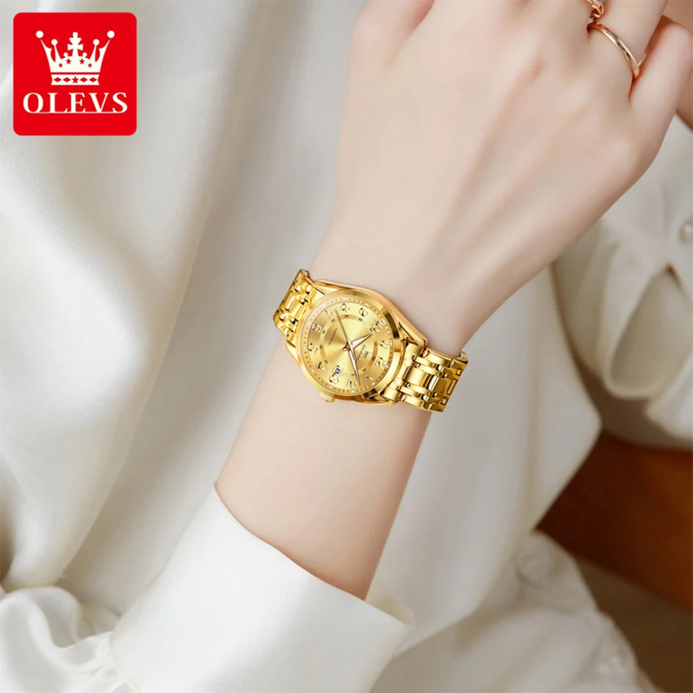 OLEVS Women's Watches 3666L Top Brand Luxury Original Quartz Watch for Lady Waterproof Stailess Steel Luminous Date Week Fashion