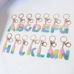 Rainbow Color 26 English Letter Tassel Keychain Resin Handbag Pendant Car Keys Accessories for Girls Acrylic Glitter Key Chains