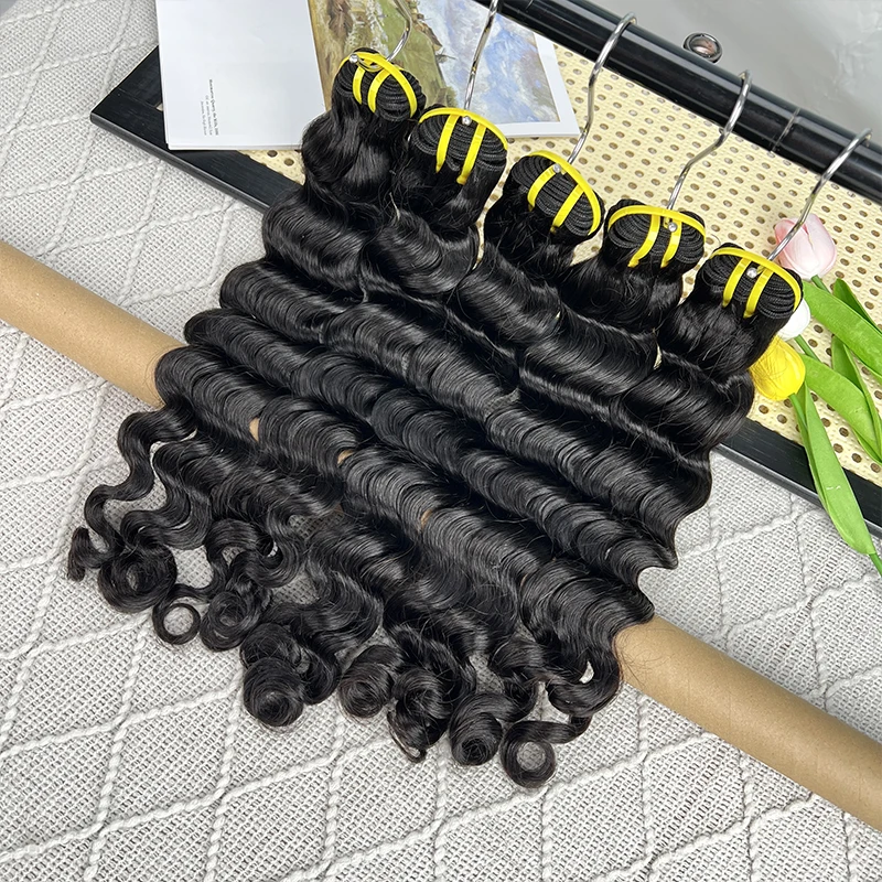 Loose Deep Wave Hair Weave Bundles 100% Human Hair Natural Black Curly Hair Extension Sew In Quick Weave Remy Raw Double Weft
