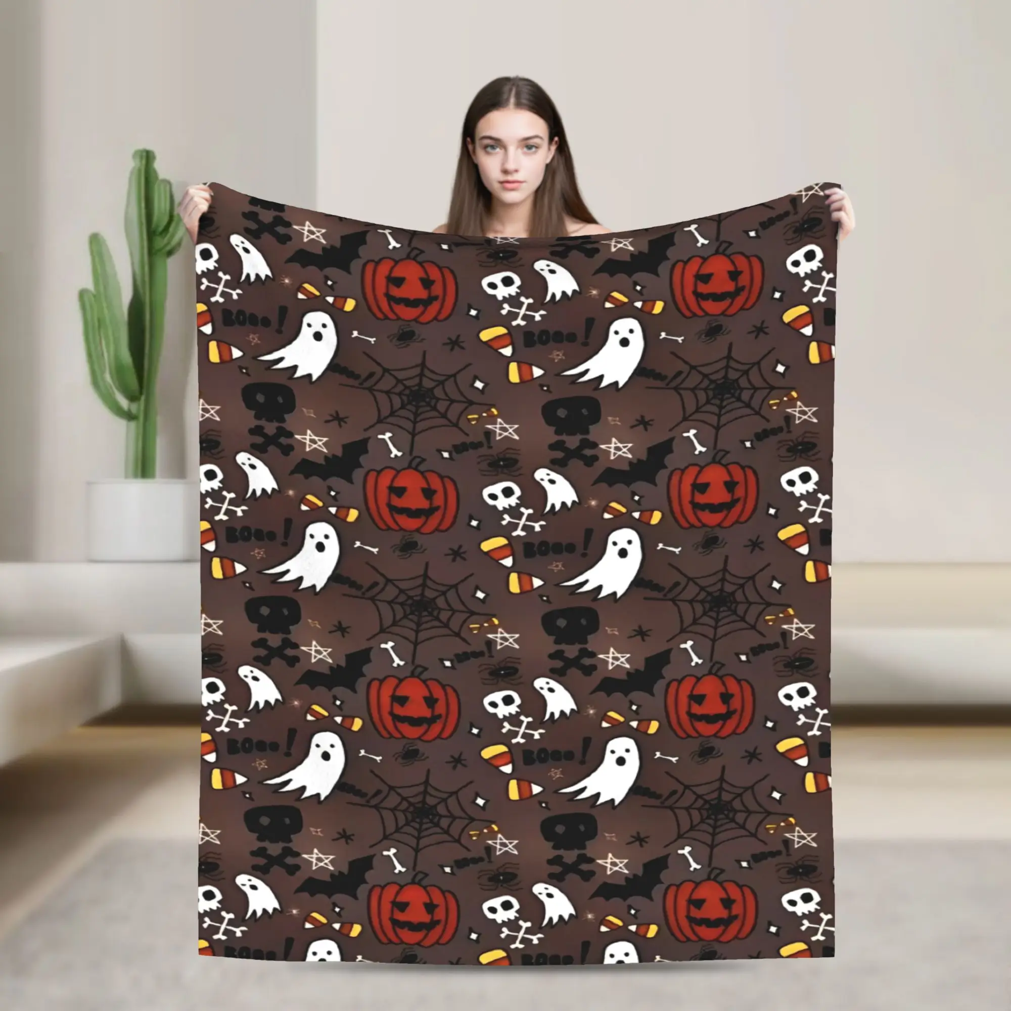 halloween Spiders Web Bats Pumpkins Spooky  Stuff Blanket Lightweight Thin Flannel  Throw Blankets Cozy Bedspread