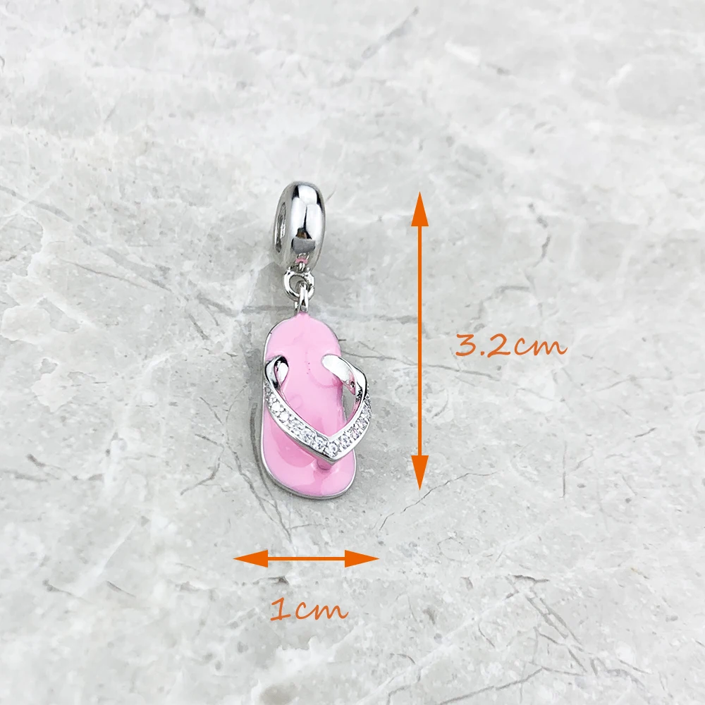 Dangle Charms Pendant Pink Flip Flops Slipper Winter Ethnic New 925 Sterling Silver