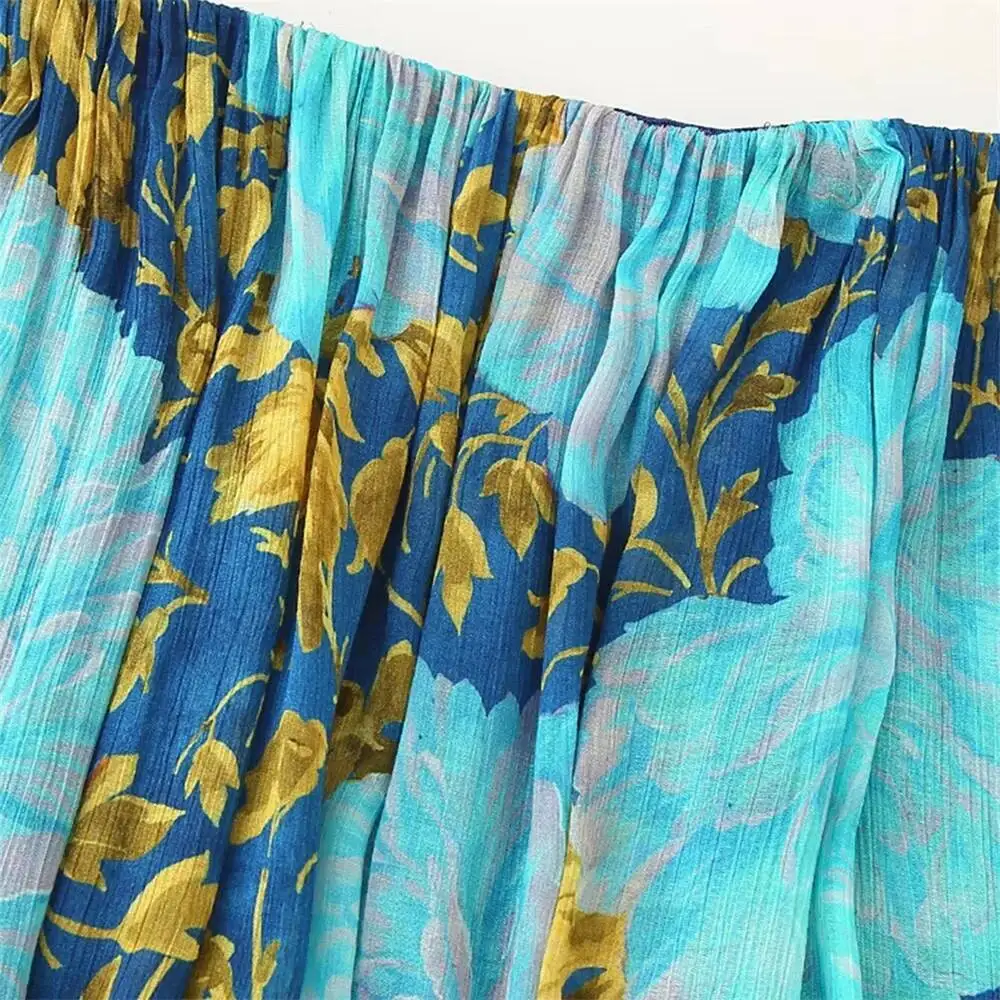 Feminino com estampa decorativa em camadas sem alças fora do ombro estilo midi vestido novo de verão