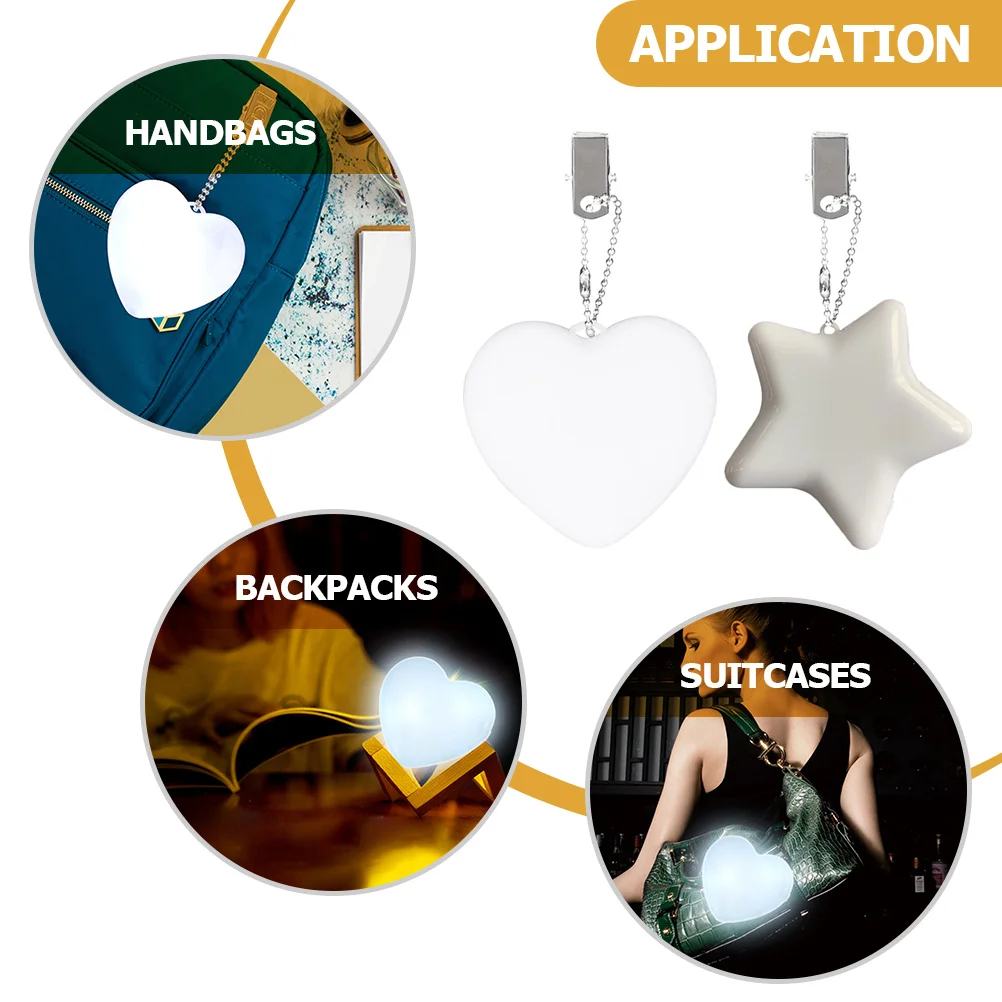 

2pcs Touch Handbag Light Purse Accessories Led Night Lamp For Purse Backpack Suitcase Women Gift Heart Five-Pointed Star
