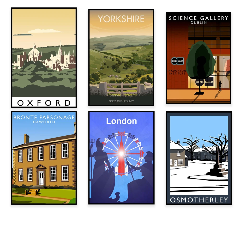 Los Angeles, Norfolk, Oxford, UK, Mount Worsbrough, Shibden Hall, Wales, Essex, Haworth, North York Moors, London travel poster