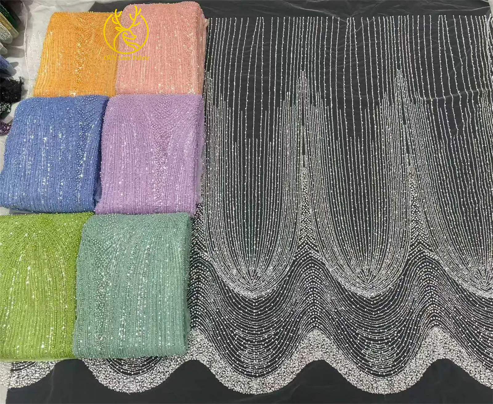 Afrikanischer Brautkleidstoff mit Perlen und Tüllspitze 2026 Grüner Französischer Nigerianischer Pailletten-Spitzenstoff für Party- und Abendkleider Nähmaterial – Detail 21