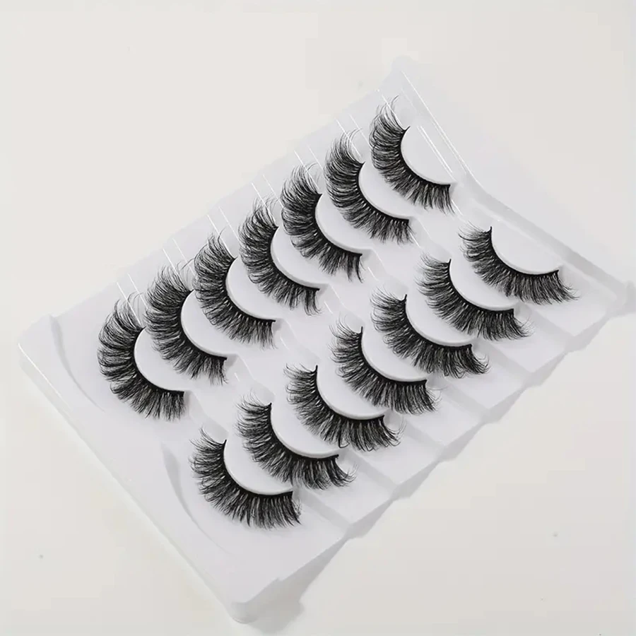 マンゴーまつげ7ペア、Dロールエクステンション効果のある自然なふわふわ3Dつけまつげ