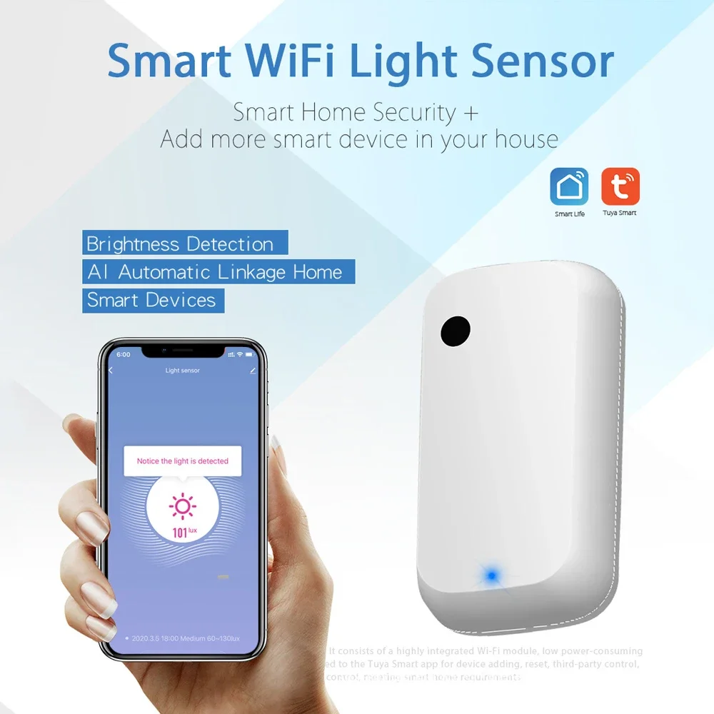 Tuya Zigbee Wifi Light Sensor Smart Illuminance Brightness Detector Sensor Smart Home Illumination Automation Smart life Linkage