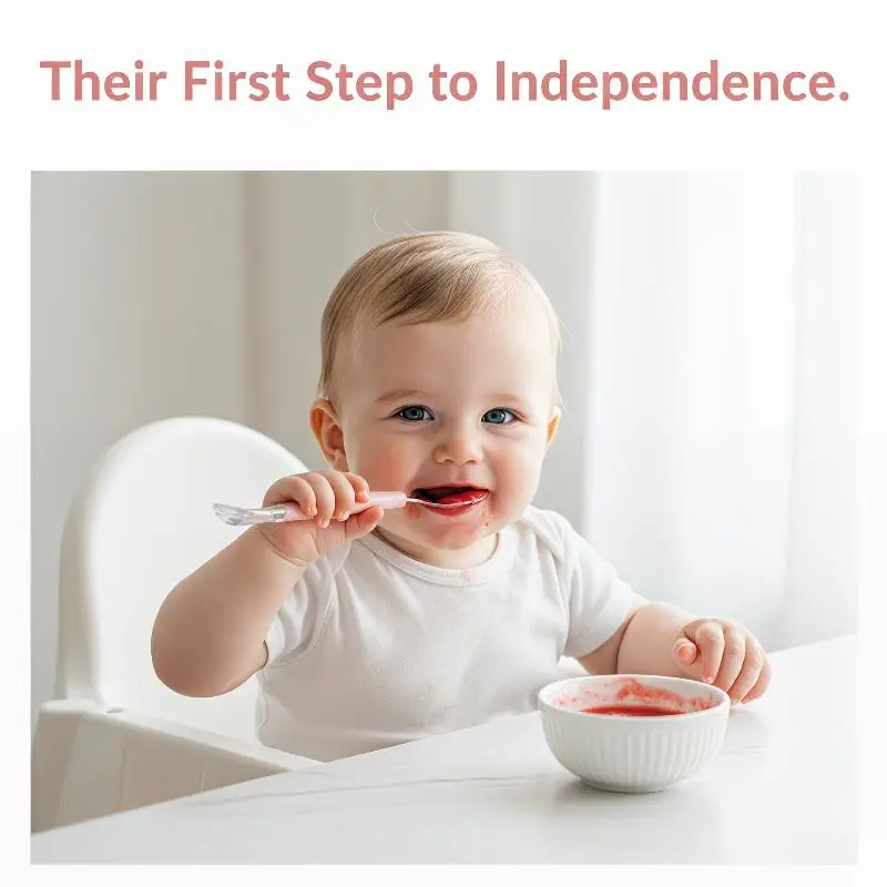 Stainless Steel Infant Cutlery with Dual Silicone Spoon Heads Designed for Young Children’s Mealtimes