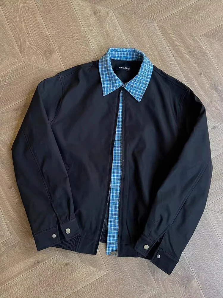 

Men's Harrington Jaet Autumn College Sle Plaid Splicing ort Baseball Coat Couple Outerwear Stand Fit Polyester Youth...