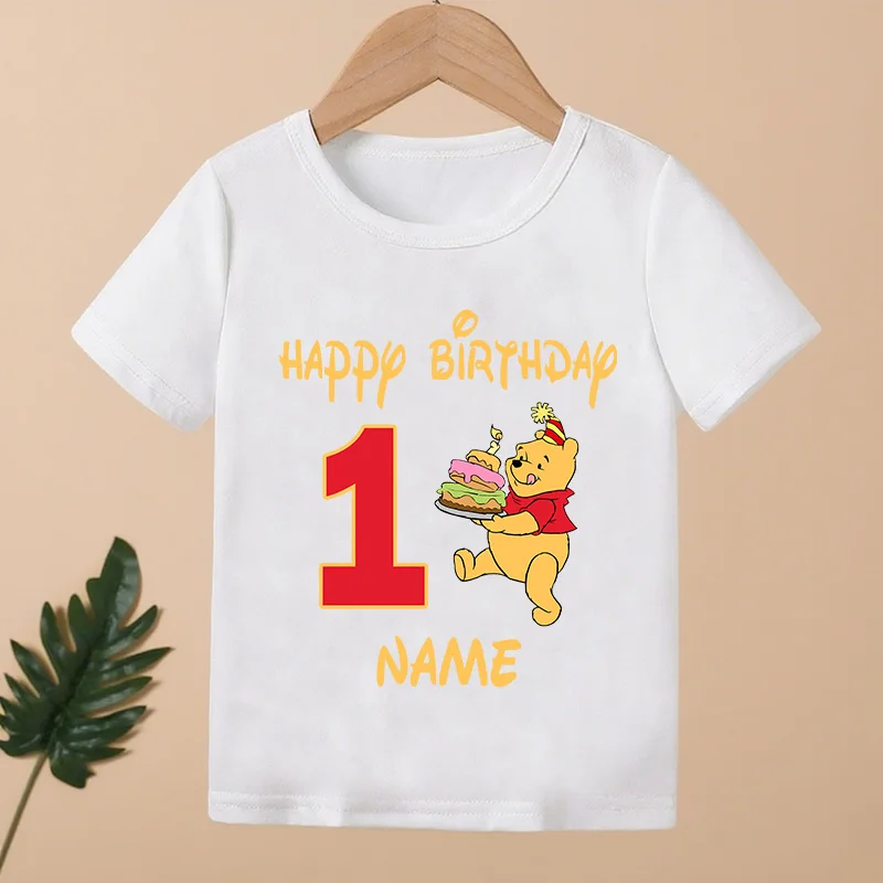 Winnie the Pooh Bear Print Kids Clothes 1 2 3 4 5 6 7 8 9 Years Birthday Custom Name Boys Girls T shirt Baby Children T-Shirt