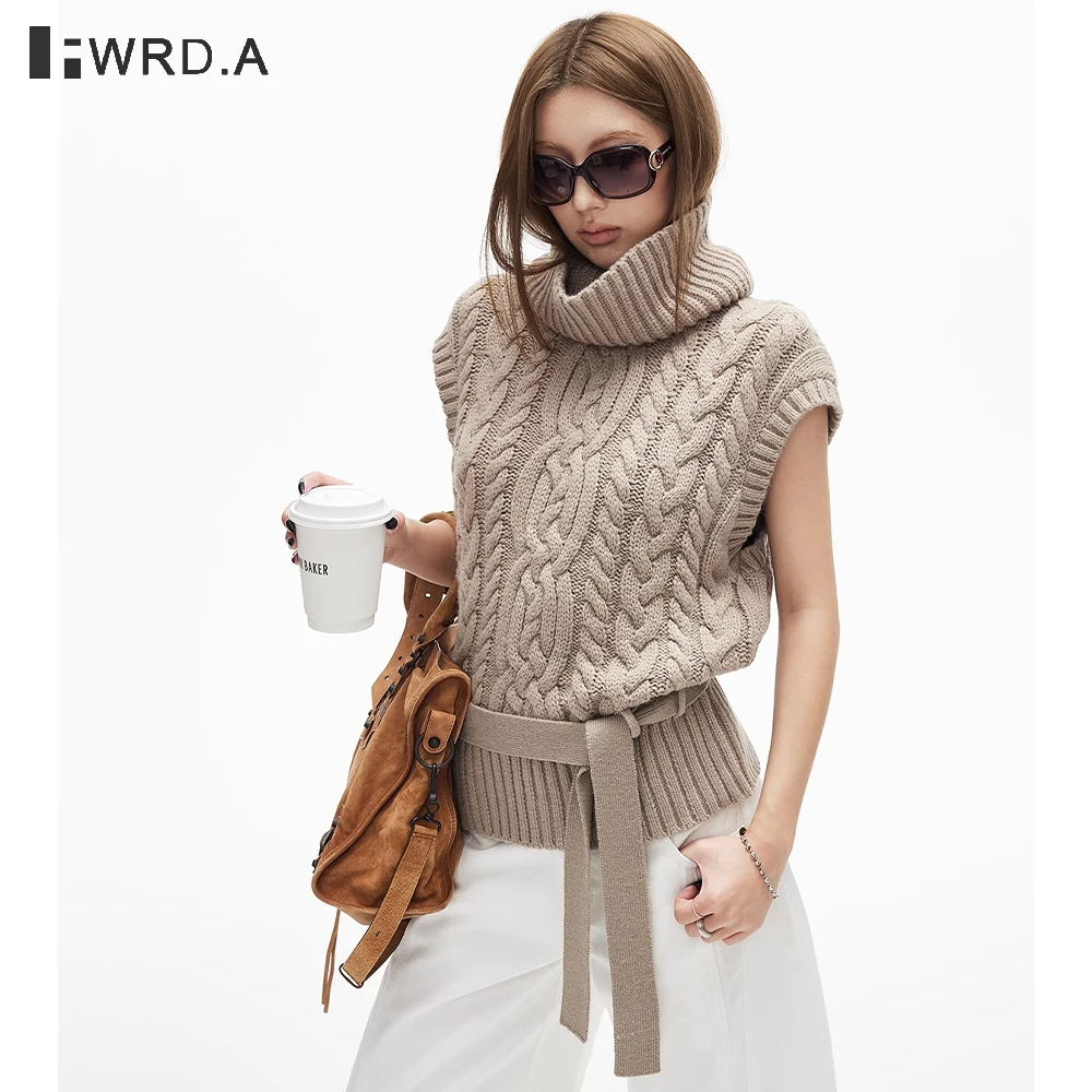 

FWRD массивный вязаный свитер с воротником, жилет, женский плетеный узор, дизайн с поясом, без рукавов, 3D текстура, двухцветный # FWRD6050