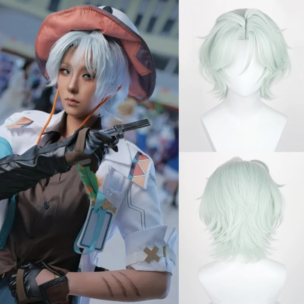 

Mint Green Short Straight Synthetic Wigs Middle Part Anime Game Cosplay Fluffy Heat Resistant Wig for Daily Party