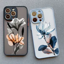 Ink Wash Painting Flower Phone Case for iPhone 17 16 14 13 12 11 Pro Max X XS XR 16 15 14 Plus 12 13 Mini Shockproof Back Cover