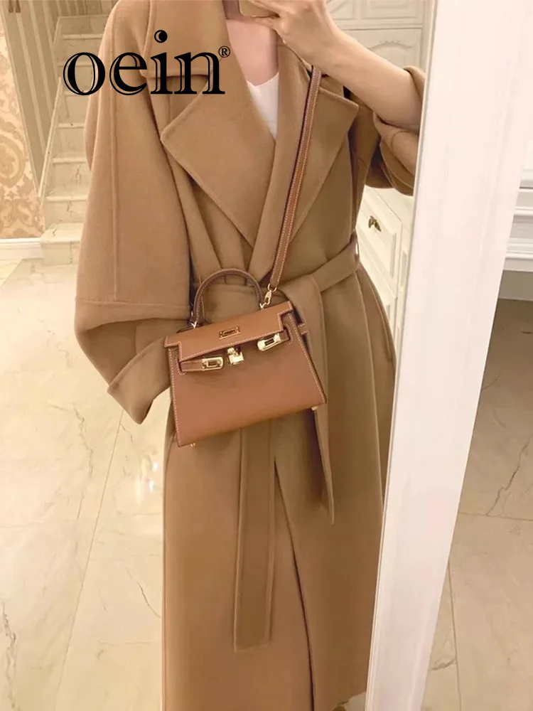 

[oein] Camel Colored Double-sided Cashmere Coat For Women In Autumn And Winter 2024, Medium To Long Length, Short Woolen