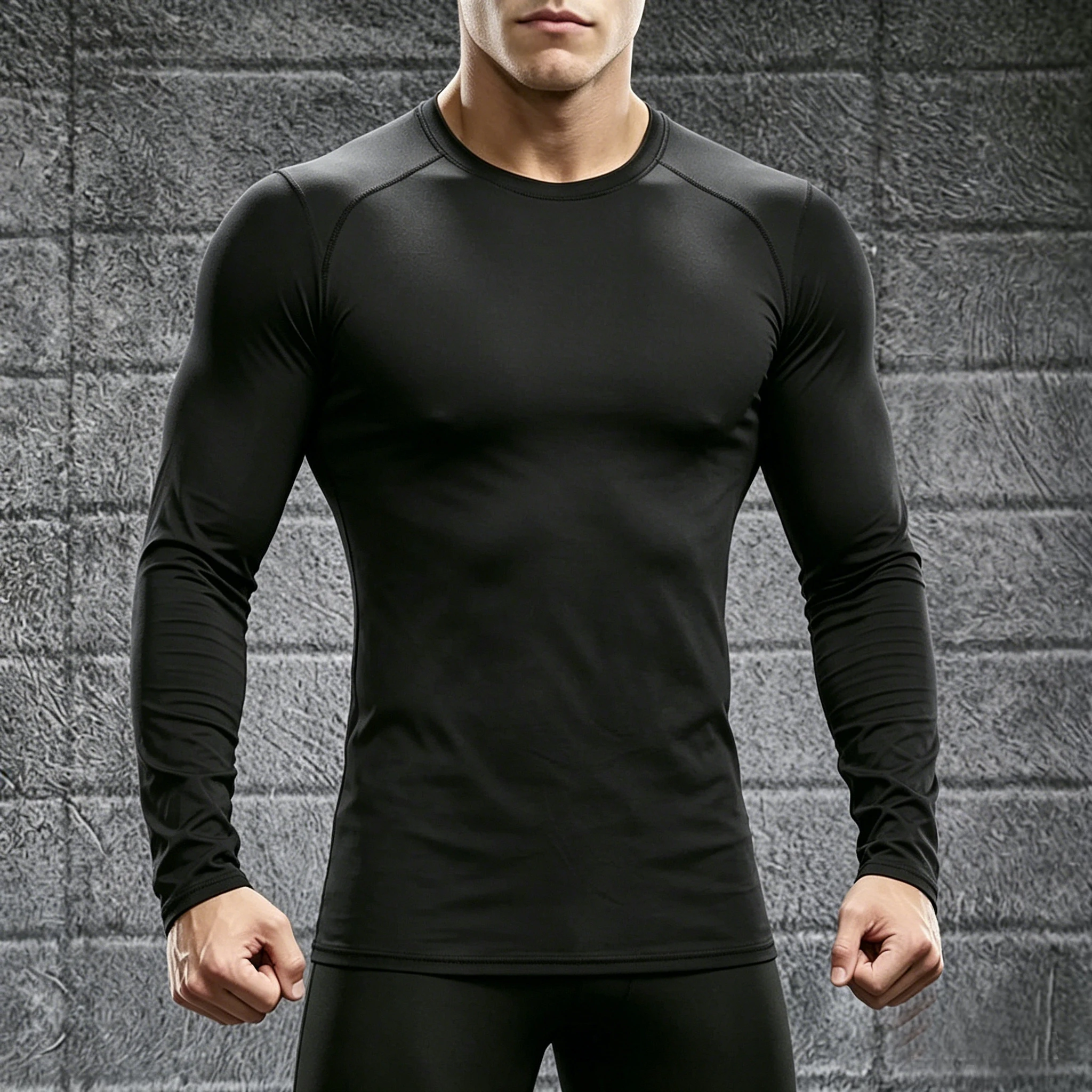 Men's long sleeved sports bike top for running, fitness, football training, basketball, quick drying, tight fitting sports top