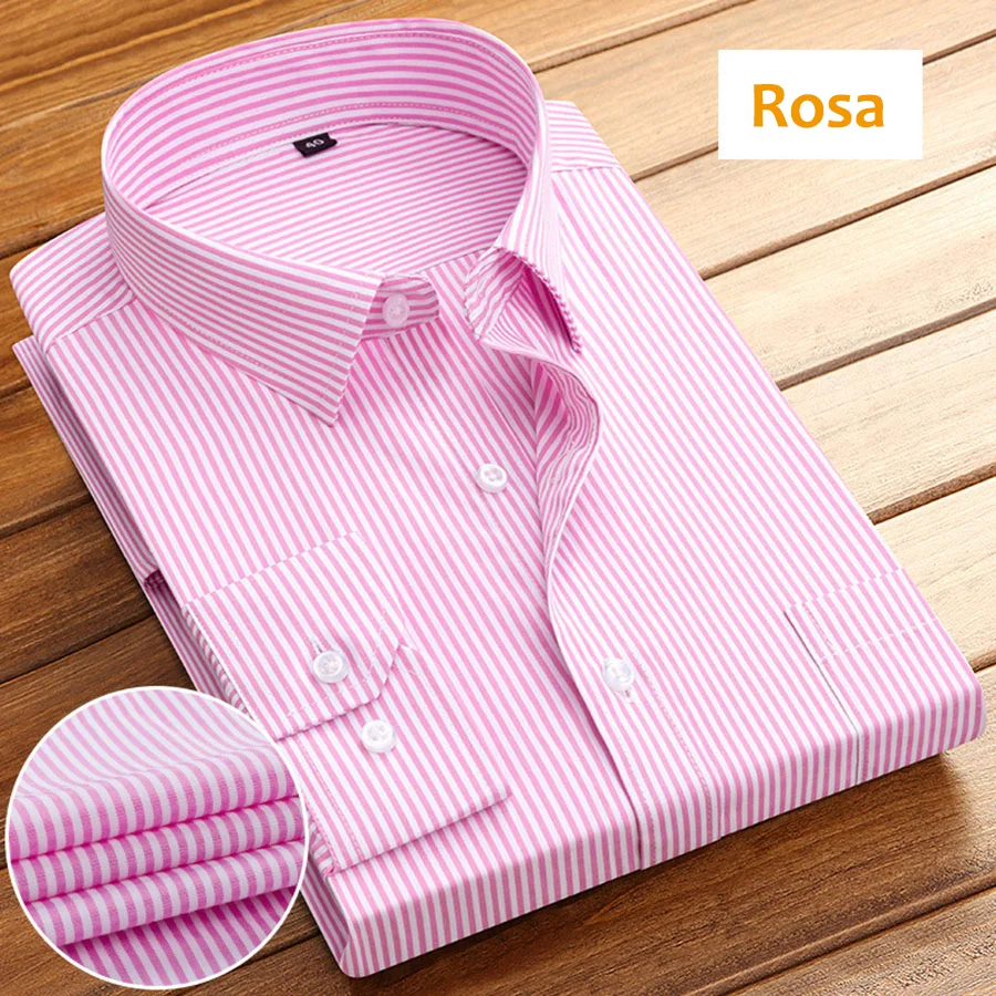 قميص رجالي مخطط بأكمام طويلة، بدون كي، مريح ومسامي، ملابس ربيعية جديدة، قميص عمل كاجوال فاخر للرجال.